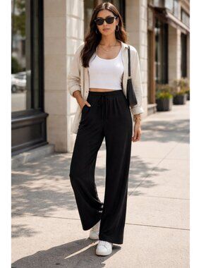 CHLOE + JASMINE Black Elastic Waist Pull On Lightweight Pants Women Sz M